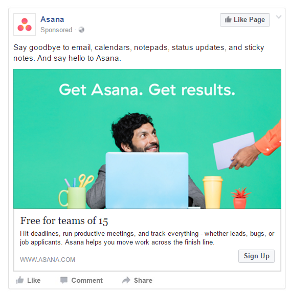 facebook ad examples - ad text