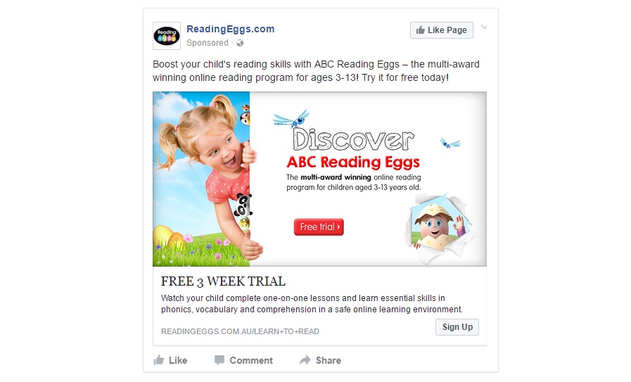 facebook ad examples - call to action