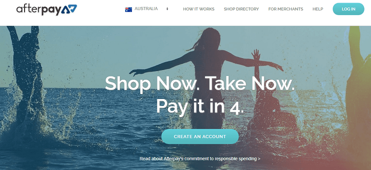 afterpay homepage screenshot