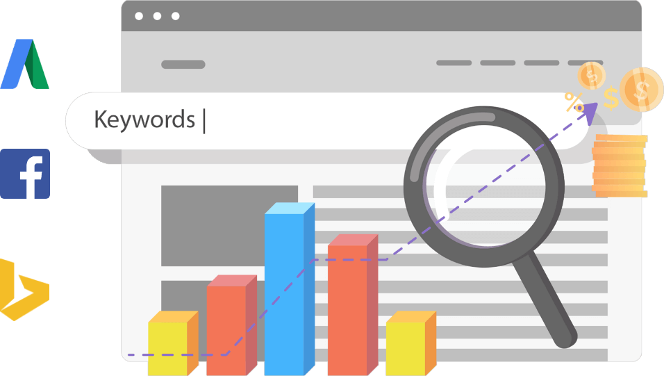 Graph of increasing conversion rate and revenue on PPC ad platform