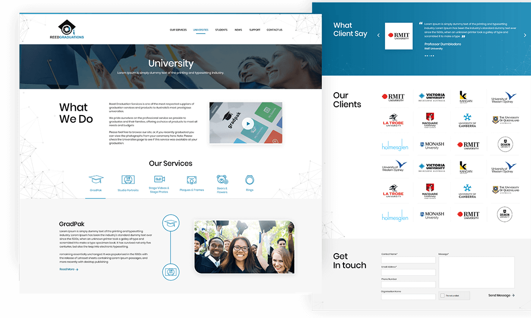 Screenshots of Australian website reed graduation.