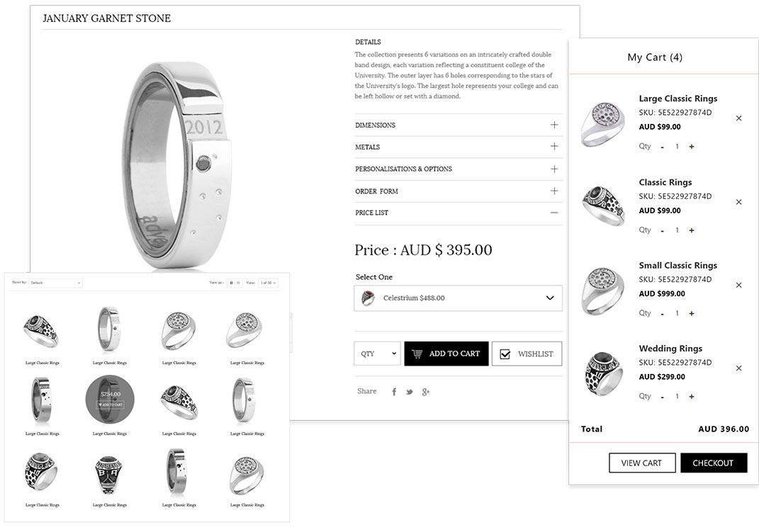 January garnet stone product page with my cart page