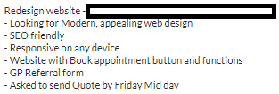 A sample quotation from an SEO client