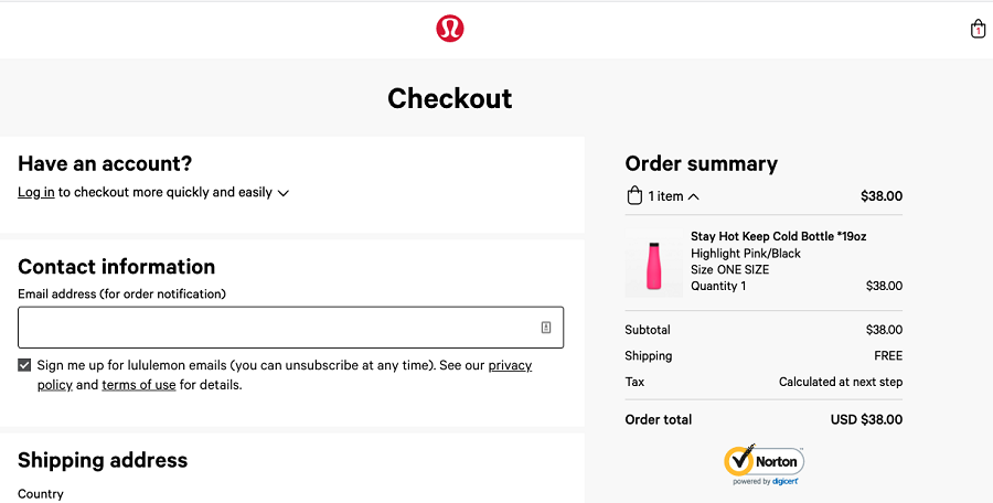 Lululemon checkout page