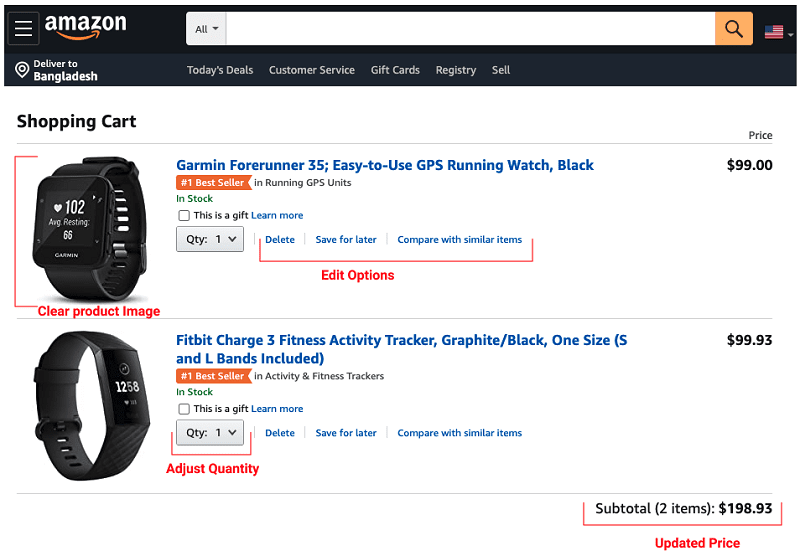 Shopping cart on Amazon.com