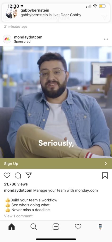 A man talking on the Instagram sponsored ad