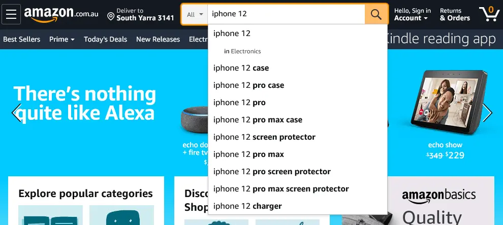 iPhone 12 search on Amazon website