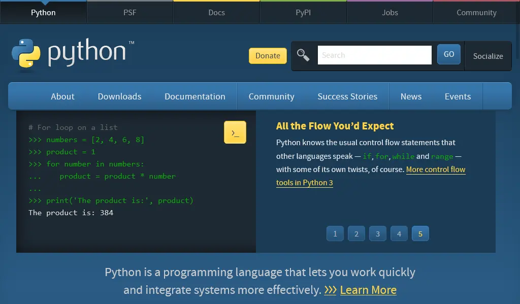 Python website homepage image
