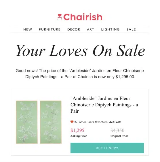 Chairish wishlist email image two