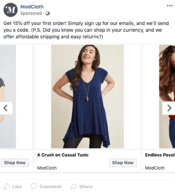 eCommerce Facebook ad examples