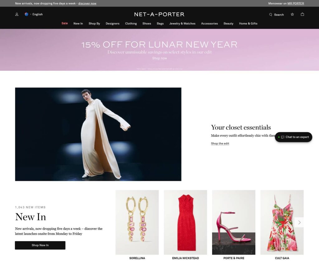 NET-A-PORTER navigation design