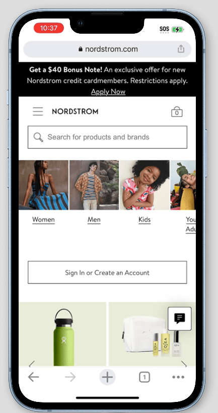 Nordstrom website mobile version