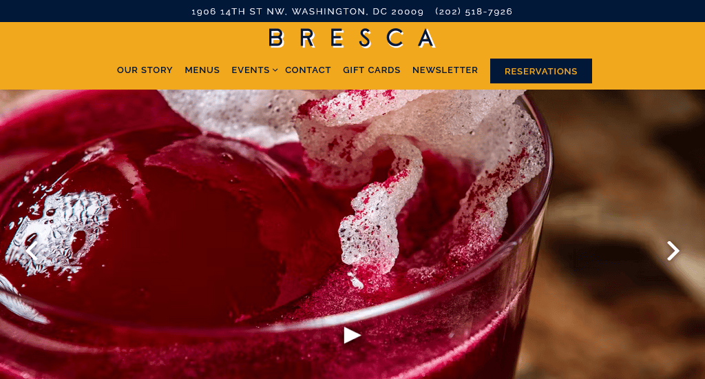 Bresca restaurant web design example