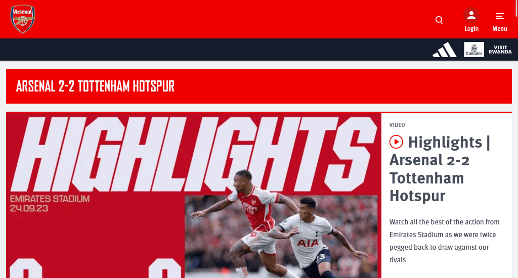 Arsenal Best football club website designs