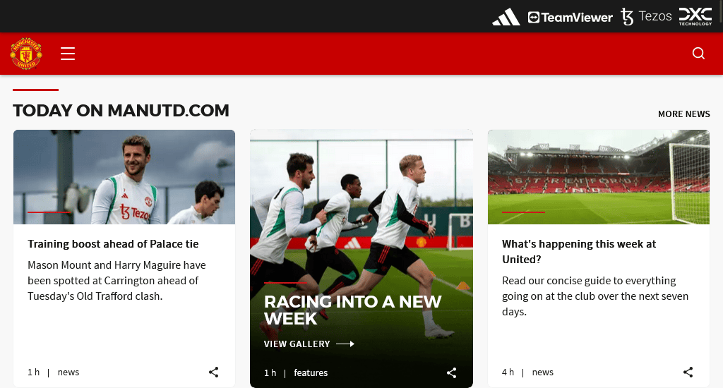 Manchester United Football club website designs