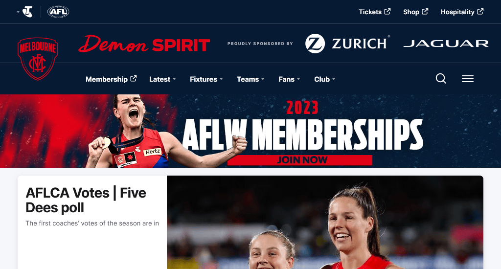Melbourne Football Club best sports team websites