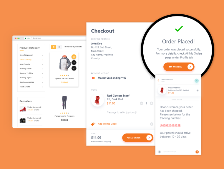 Product listings, online checkout and secure transactions