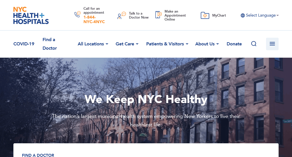 NYC Health+ Hospital medical clinic website