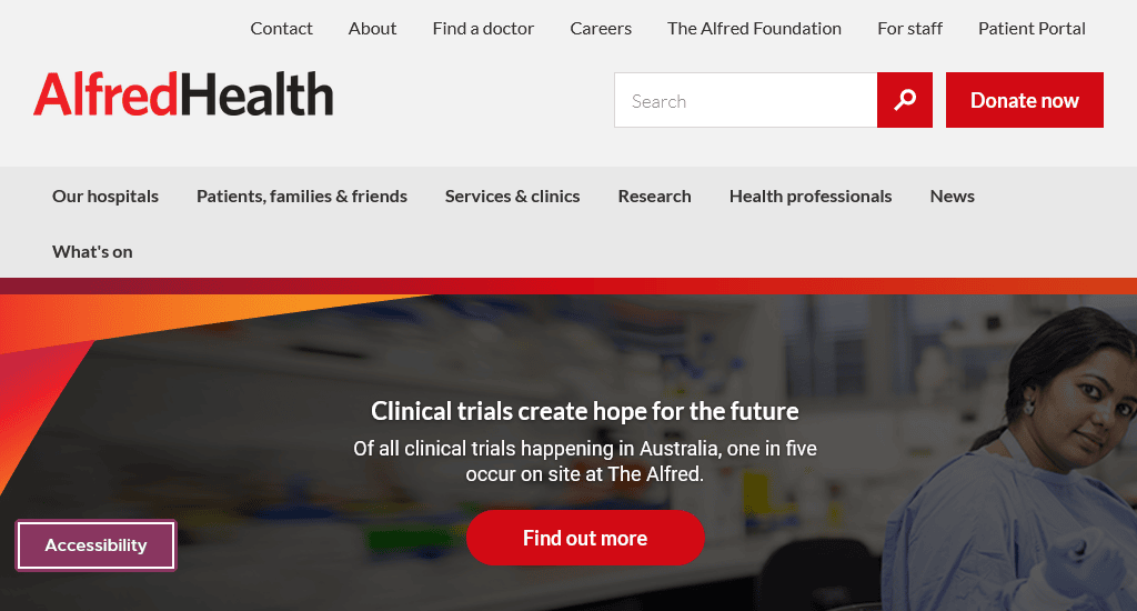 The Alfred best hospital website design