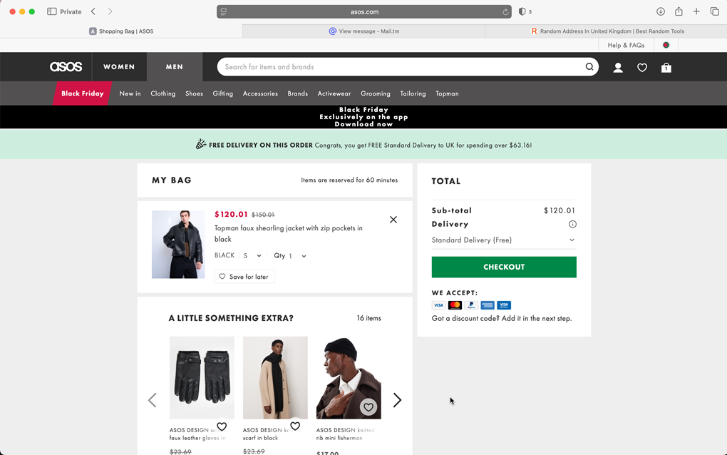 ASOS checkout page