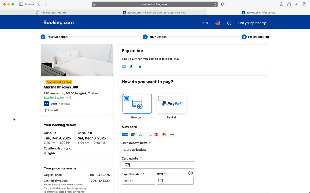 Booking.com checkout page